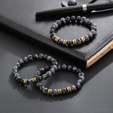 Engraved Beaded Bracelet Grey