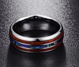 acacia wood abalone shell tungsten steel ring