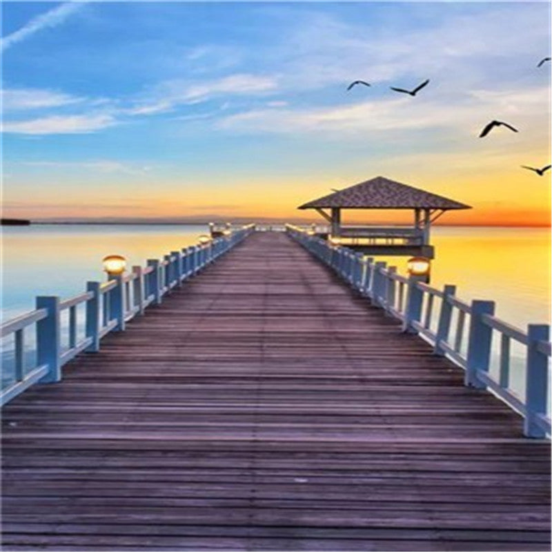 Peaceful Sunset Pier Paint with Diamonds