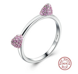 Sterling Silver Inlaid Pink Crystal Cat Ear Ring