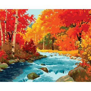 DIY Oil Paint By Number - Autumn Riverway