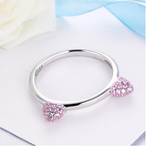 Sterling Silver Inlaid Pink Crystal Cat Ear Ring
