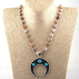 Turquoise Moon Beaded Pendant Necklace