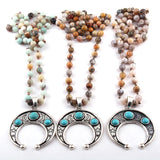 Turquoise Moon Beaded Pendant Necklace