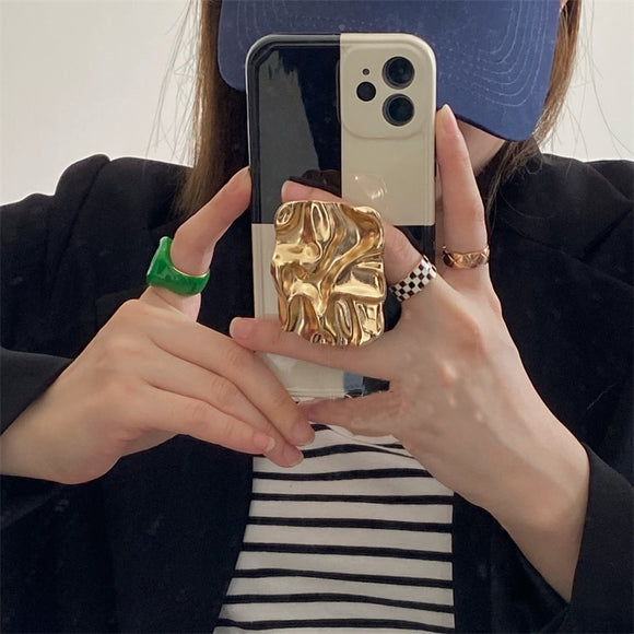 Elegant Metal Folded Ring Holder Soft Phone Case For iPhone