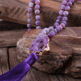 Druzy Stone Tassel Long Pendant Necklace