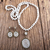 Round Crystal Long Necklace and Earring Set