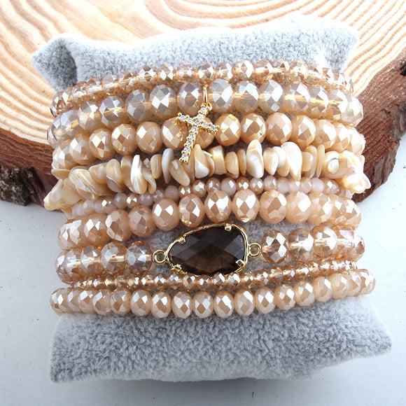 Beaded Glass and Crystal 9pc Bracelet Set