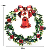 Holiday Enamel Brooch - Wreath and Bell