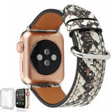 Snakeskin Leather Band for Apple Watch 1-6 Whte