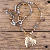 Long Heart Pendant Beaded Necklace