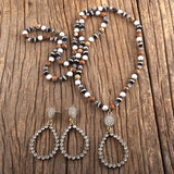 Natural Stone and Glass Drop Pendant Necklace and Earring Set
