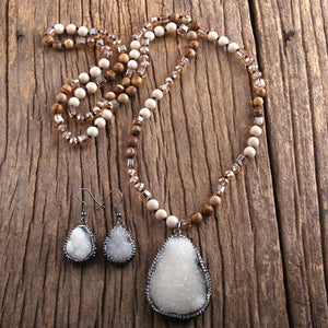 Beaded Druzy Necklace and Earring Set